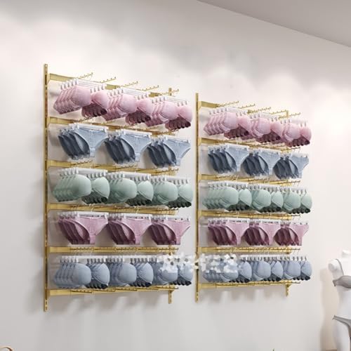 5-Layer Gold Metal Mobile Storage Rack - Freestanding Pegboard Display Rack for Garage & Retail, Ideal for Lingerie, Bras, Shorts & Clothing, Wall-Mountable