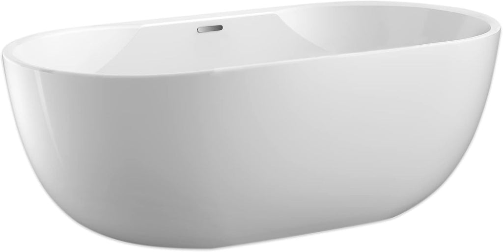 Carver Tubs - Aiden II 69' - Modern Freestanding Soaking Bathtub, Two Person Soaking Free Standing Bathtub w/Chrome Drain - White Contemporary Oval Acrylic Fiberglass Tub - 69″L x 31.5'W x 23.5'H