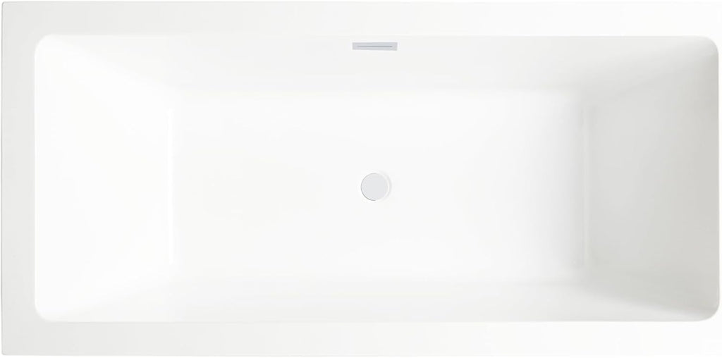 HomeBeyond 67 Inch Free Standing Bathtub | Acrylic Freestanding Soaking Tub, Square Bathroom Stand Alone Tub, Suitable Single Person Bathing, Pure White