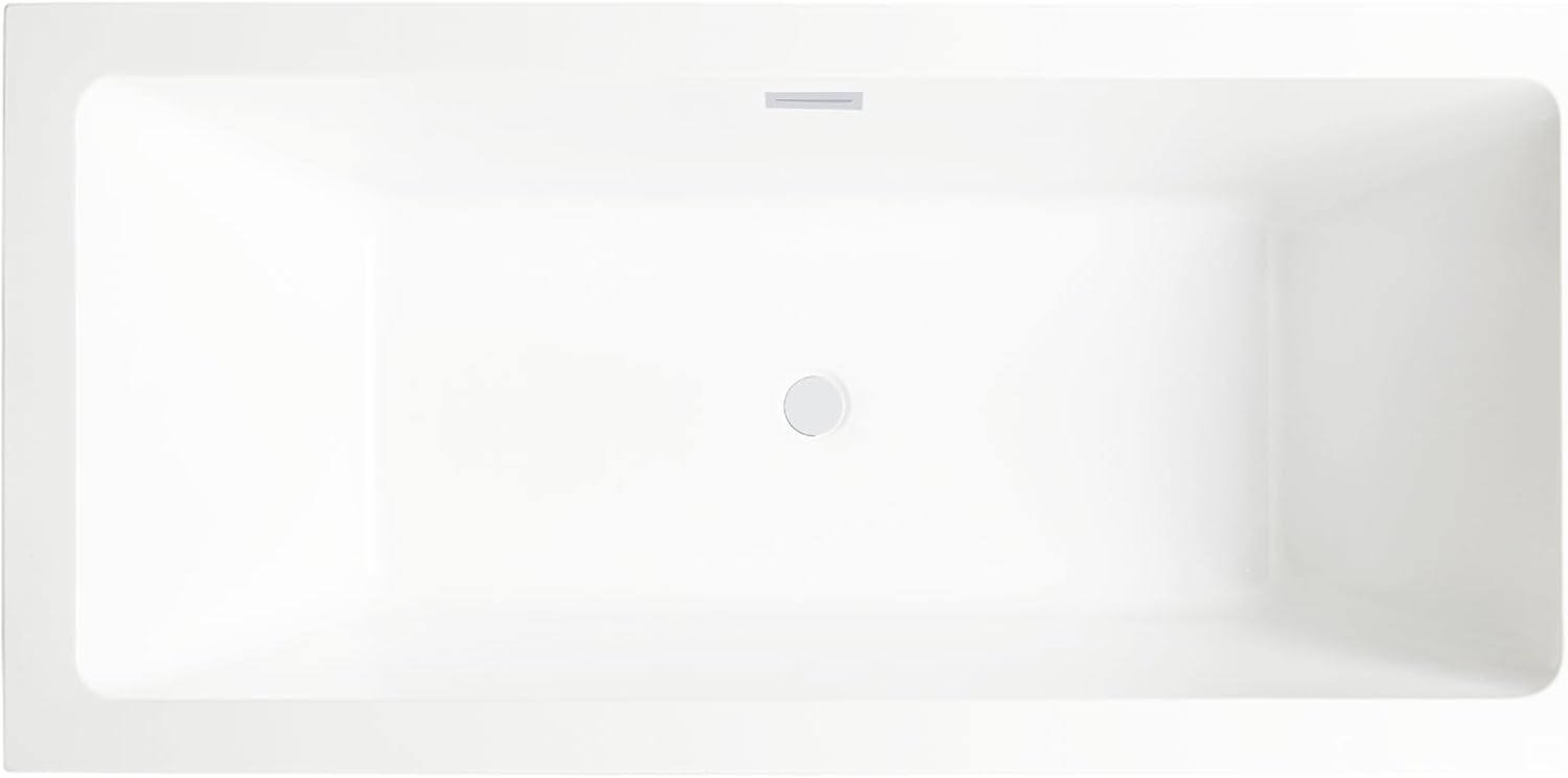 HomeBeyond 67 Inch Free Standing Bathtub | Acrylic Freestanding Soaking Tub, Square Bathroom Stand Alone Tub, Suitable Single Person Bathing, Pure White