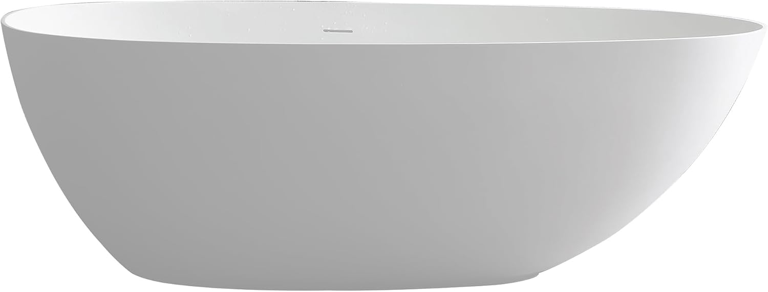 67' Freestanding Tub, Solid Surface Modern Bathtub Matte White | Stone Resin Free Standing Bathtub, Contemporary Soaking Tub with Overflow and Pop-up Drain