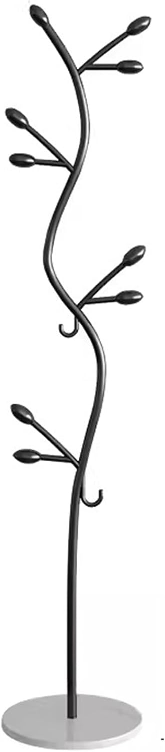 Garment Rack Freestanding Small Modern Coat Rack With Round Marble Base, Entryway Metal Coats Hanger Stand With 8 Hooks For Bedroom And Office, Save Space, 35X175CM(Color:Black+White)