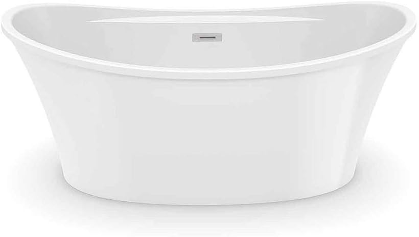 MAAX 106267-000-001 Ariosa Oval Acrylic Freestanding Soaking Bathtub with Center Drain, 29.75-in L x 39.5-in W x 28-in H, White