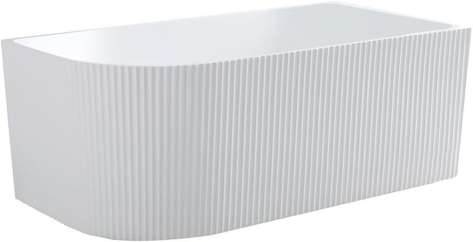 59 inch Corner Wave Style Left Drain Freestanding Soaking Bathtub, Modern Stand Alone Free Standing Acrylic Tub with Left Hand Drain & Overflow, Glossy White