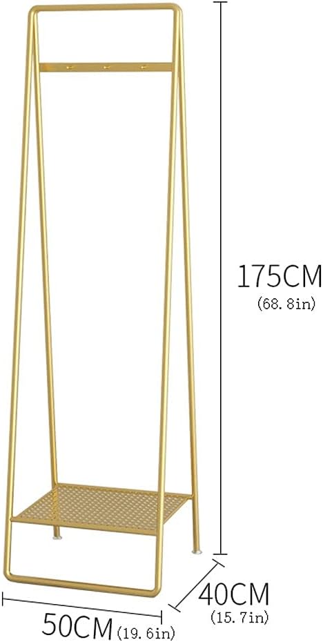 YYDS Clothing Garment Rack Clothes Racks with Hooks Free Standing Holder Collapsible Clothing Hanging Rack Metal Pipe Garment Rack Storage Shelf -Iron Clothing Racks (Color : Gold, Size : 50cm)