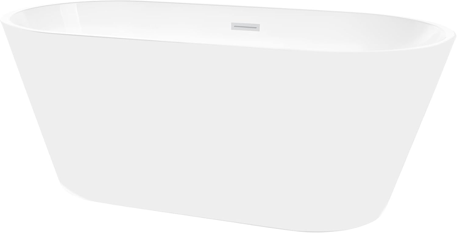 Vanity Art 67' X 32' Non-Slip Acrylic Freestanding Bathtub | Contemporary Design Soaking Tub with Overflow and Pop-up Drain, UPC Certified VA6815-NLW-PW