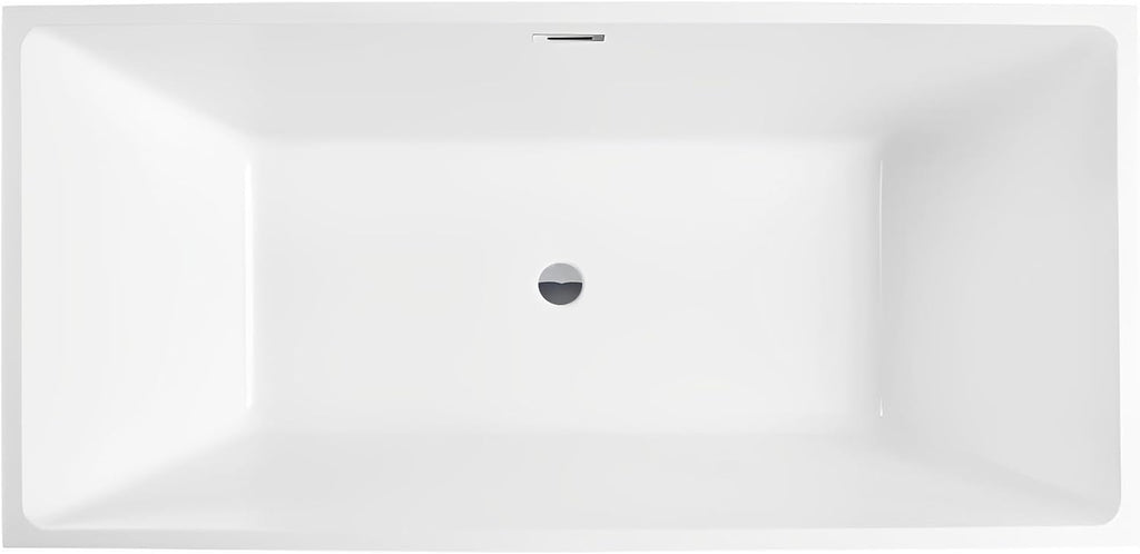 HomeBeyond 59 Inch Free Standing Bathtub | Acrylic Freestanding Soaking Tub deal for Spa-Like Baths, Modern Bathroom Stand Alone Tub Suitable for Couples, Singles, and Families, White