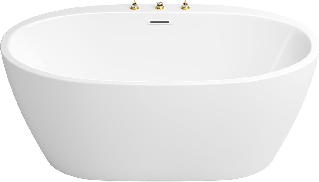 PROFLO PFFSOI5931 Cornwall 59' Free Standing Acrylic Soaking Tub with Center Drain, Drain Assembly, and Overflow - White