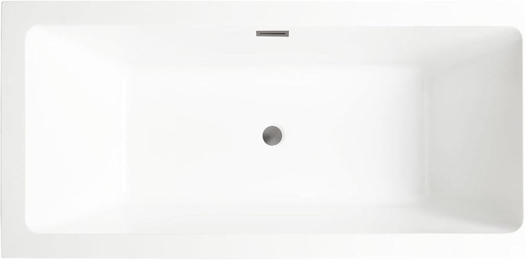 HomeBeyond 67 Inch Free Standing Bathtub | Acrylic Freestanding Soaking Tub, Square Bathroom Stand Alone Tub, Suitable Single Person Bathing, Brushed Nickel