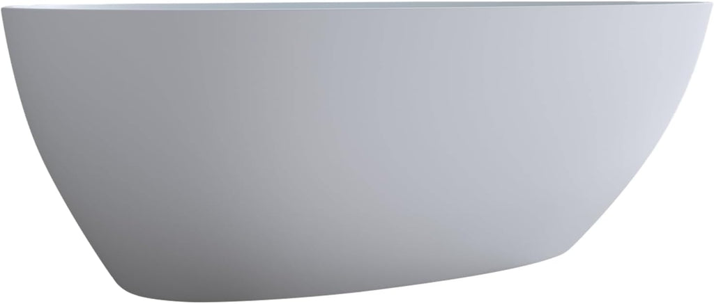 59' Stone Resin Freestanding Bathtub, Egg Shell Shaped Solid Surface Bathroom Freestanding Tubs, Stand Alone Soaking Tubs with Integrated Slotted Overflow and Drain, Matte White