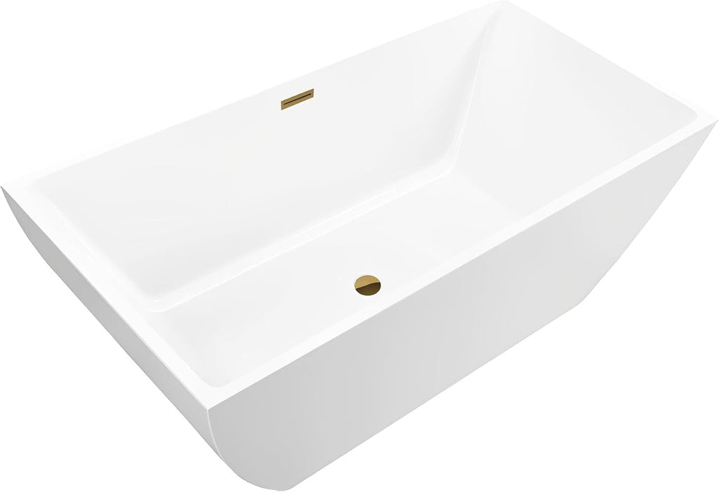 Vanity Art 59' Free Standing Tub Contemporary Design Acrylic Freestanding Bathtub Soaking Tub with Overflow and Pop-up Drain, UPC Certified