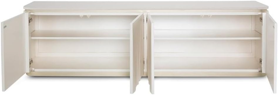 Pemberly Row Modern/Contemporary Media Cabinet, 78' Wide, Marble Top, Creamy Pearl Finish, Solid & Manufactured Wood Frame, Touch-Latch Doors, 4 Shelves, Living Room TV Stand or Storage