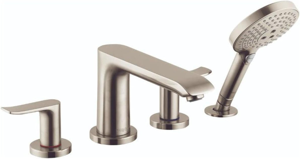hansgrohe Metris Modern 2-Handle 20-inch Wide Roman Tub Filler Freestanding Bathtub Faucetand Shower Set in Brushed Nickel, 31404821