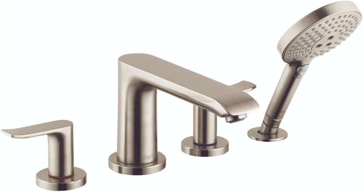 hansgrohe Metris Modern 2-Handle 20-inch Wide Roman Tub Filler Freestanding Bathtub Faucetand Shower Set in Brushed Nickel, 31404821