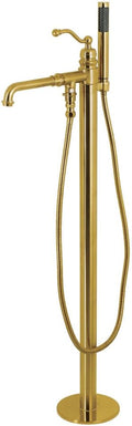 Kingston Brass KS7037ABL Freestanding Roman Tub Filler With Hand Shower, Brushed Brass