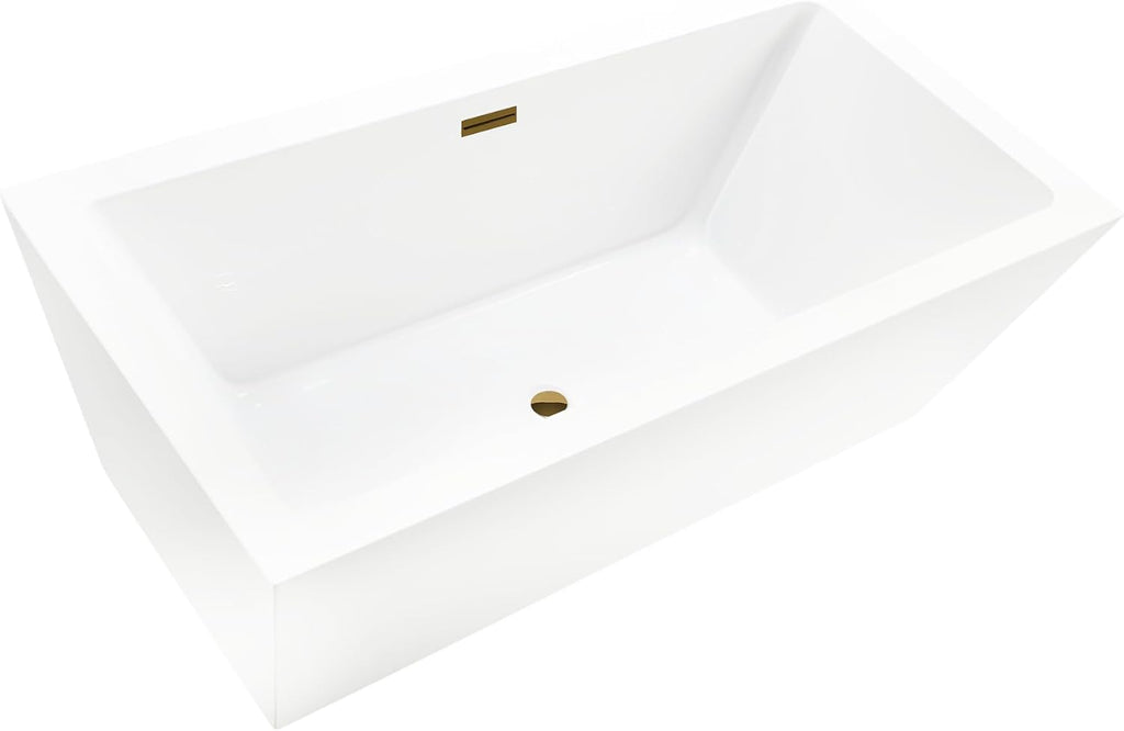 HomeBeyond 67 Inch Free Standing Bathtub | Acrylic Freestanding Soaking Tub, Square Bathroom Stand Alone Tub, Suitable Single Person Bathing, Titanium Gold