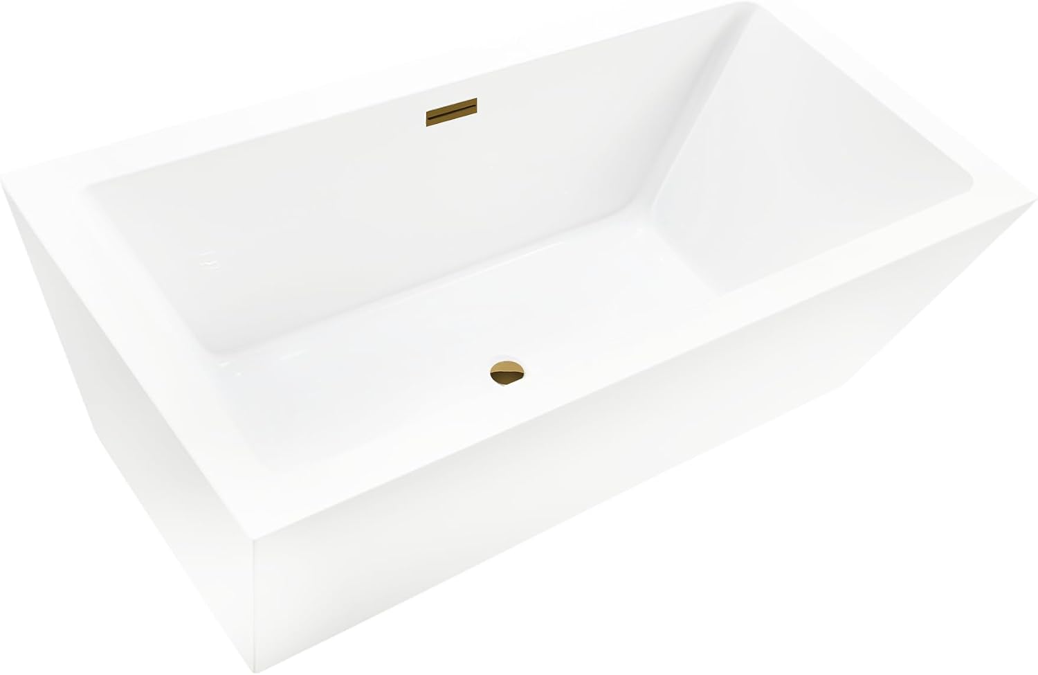 HomeBeyond 67 Inch Free Standing Bathtub | Acrylic Freestanding Soaking Tub, Square Bathroom Stand Alone Tub, Suitable Single Person Bathing, Titanium Gold