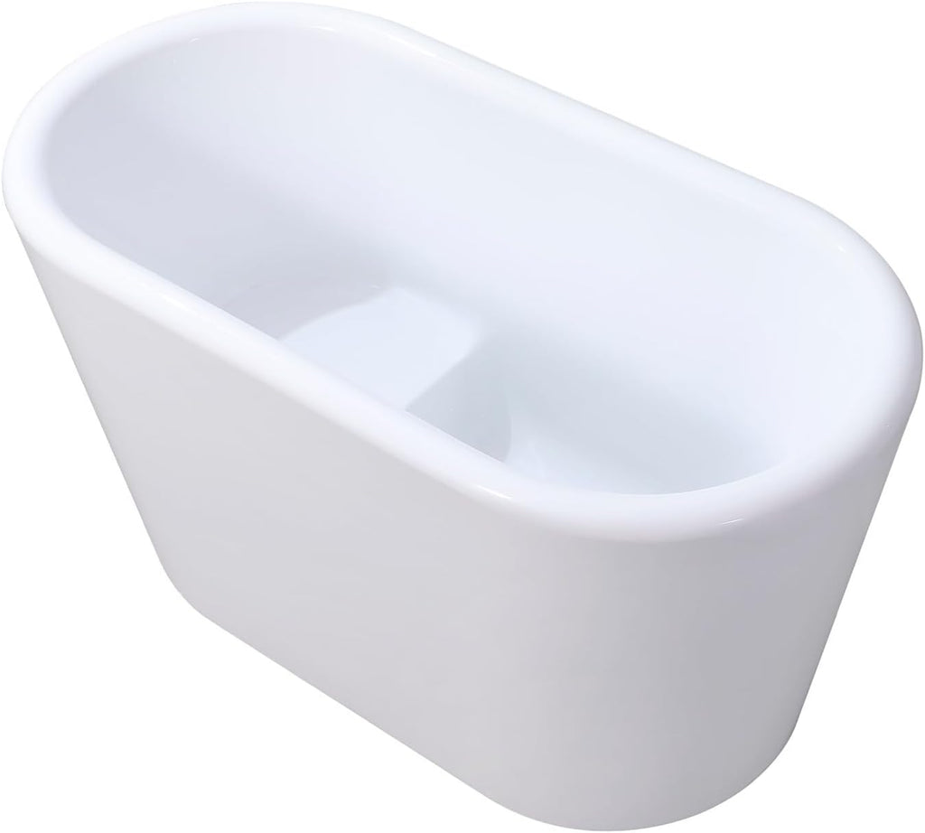 VTDE512628BA 51-Inch Acrylic Freestanding Tub with Drain and Integrated Seat, Glossy White