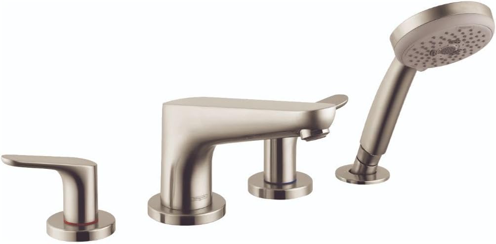 hansgrohe Focus Modern 2-Handle 20-inch Wide Roman Tub Filler Freestanding Bathtub Faucetand Shower Set in Brushed Nickel, 04766820