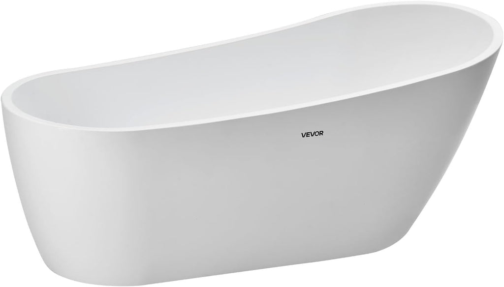 VEVOR Acrylic Freestanding Bathtub, 67 Inch Contemporary Soaking White Tub with Brushed Nickel Overflow and Drain, Elegant Oval Shape Stand Alone Soaker Bathtub for Modern Bathroom or Remodel Project