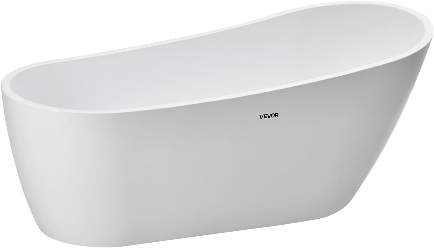VEVOR Acrylic Freestanding Bathtub, 67 Inch Contemporary Soaking White Tub with Brushed Nickel Overflow and Drain, Elegant Oval Shape Stand Alone Soaker Bathtub for Modern Bathroom or Remodel Project