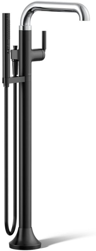 Kohler T27424-4-CBL Tone™ Floor-mount bath filler trim with handshower, Polished Chrome with Matte Black