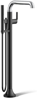 Kohler T27424-4-CBL Tone™ Floor-mount bath filler trim with handshower, Polished Chrome with Matte Black