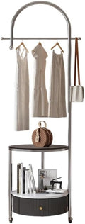 Modern Industrial Clothes Rack with Shelf, Floor-Standing Garment Rack, Marble Countertops, Heavy Duty Freestanding Coat Rack for Boutiquem, Office(Black)