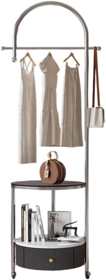 Modern Industrial Clothes Rack with Shelf, Floor-Standing Garment Rack, Marble Countertops, Heavy Duty Freestanding Coat Rack for Boutiquem, Office(Black)