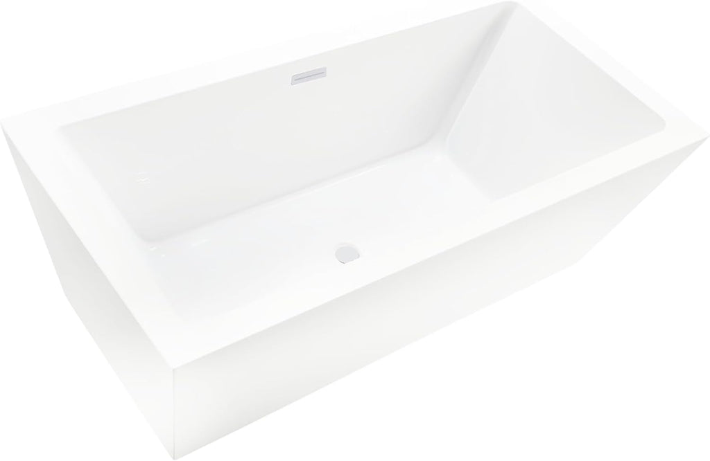 Vanity Art 59 X 29 Inch White Acrylic Freestanding Bathtub | Contemporary Design Soaking Tub with Pop-up Drain and Slotted Overflow Included, UPC Certified VA6814-S-PW