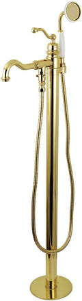 Kingston Brass KS7132ABL English Country Freestanding Tub Faucet with Hand Shower, Polished Brass
