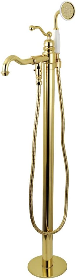 Kingston Brass KS7132ABL English Country Freestanding Tub Faucet with Hand Shower, Polished Brass