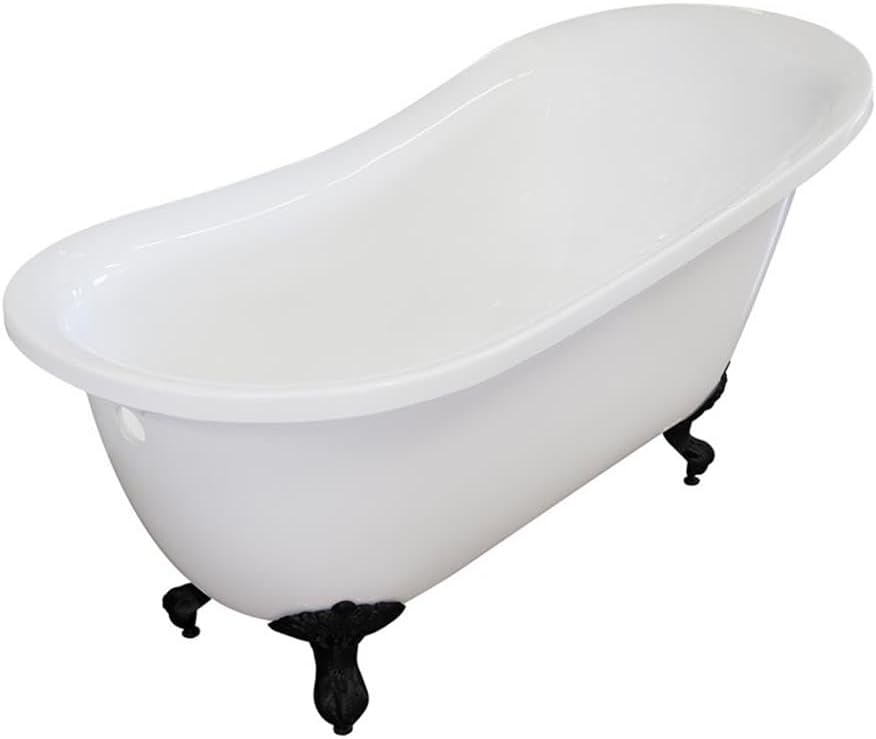 Bowery Hill Single Slipper Clawfoot Tub, 55x27x32 in, Multi-Layer Acrylic, Black Feet, High-Gloss Finish, Spacious Freestanding Bathtub for Bathroom Relaxation and Modern Elegance