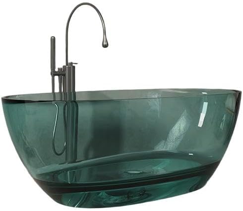 Modern Oval Freestanding Bathtub, Resin Material, Roll Top Soaking Design, Contemporary Style (Aqua, 55'L x 31'W x 22'H)