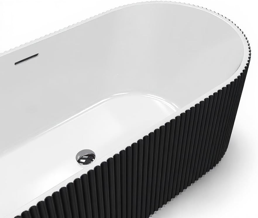 GarveeTech 67' Freestanding Acrylic Bathtub - Luxury Soaking Tub with Overflow Drain, CUPC Certified, Pleated Design, Black, Easy Installation for Modern Bathroom