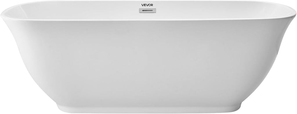 VEVOR Acrylic Freestanding Bathtub, 67 Inch Contemporary Soaking White Tub with Polished Chrome Overflow and Drain, Elegant Oval Shape Stand Alone Soaker Tub for Modern Bathroom or Remodel Projects