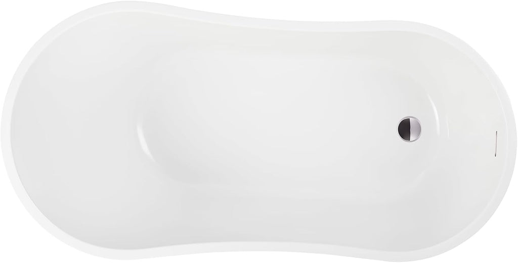 Vanity Art 55 x 28 Inch White Acrylic Freestanding Bathtub | Contemporary Design Soaking Tub with Pop-up Drain and Overflow Included, UPC Certified, VA6531-IO