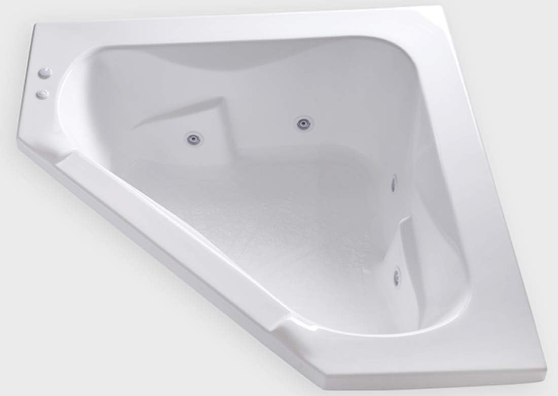 Carver Tubs - CT6060 - Modern Fiberglass Whirlpool Water Massage Bathtub, 6 Jets With Heater Builtin - White Triangular Corner Acrylic Two Person Tub - Deep Relaxing Soak - 60'L x 60'W x 19.5'H