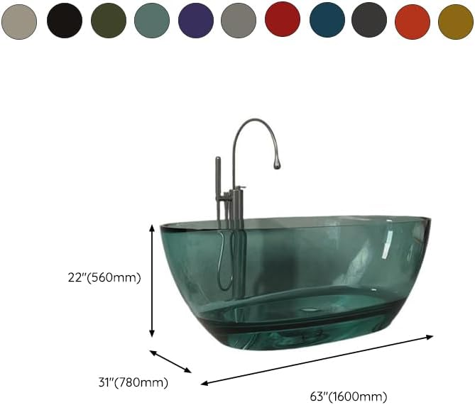 Modern Oval Freestanding Bathtub, Resin Material, Roll Top Soaking Design, Contemporary Style (Orange, 63'L x 31'W x 22'H)