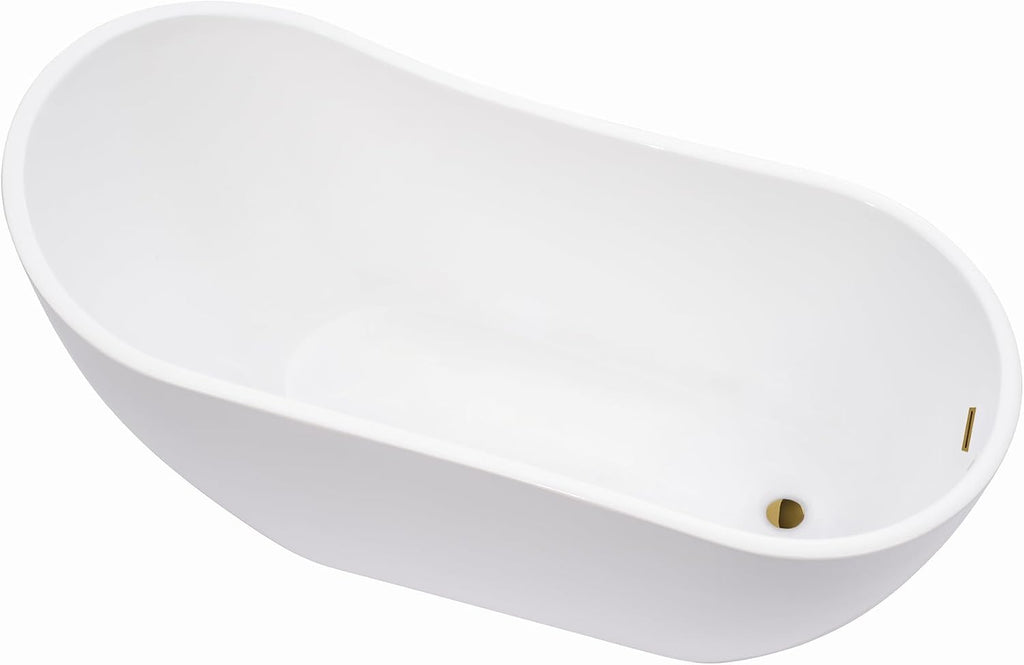 Vanity Art 59 X 29 Inch White Acrylic Freestanding Bathtub | Contemporary Design Soaking Tub with Pop-up Drain and Slotted Overflow Included, UPC Certified VA6904-S-TG
