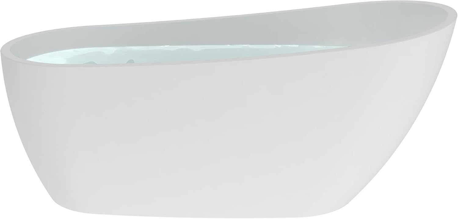 HEATGENE 59' Acrylic Freestanding Bathtub Contemporary Soaking Tub Easy to Install UPC Certified Drain & Overflow Assembly Included - White