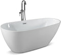 67 Inch Acrylic Freestanding Bathtub, Deep White Oval Pearl-Shape Soaking Tub, Modern Stand Alone Bathtub with Non-Slip Base, Chrome Overflow & Pop-Up Drain, Easy Assembly for Bathroom, Home, Spa