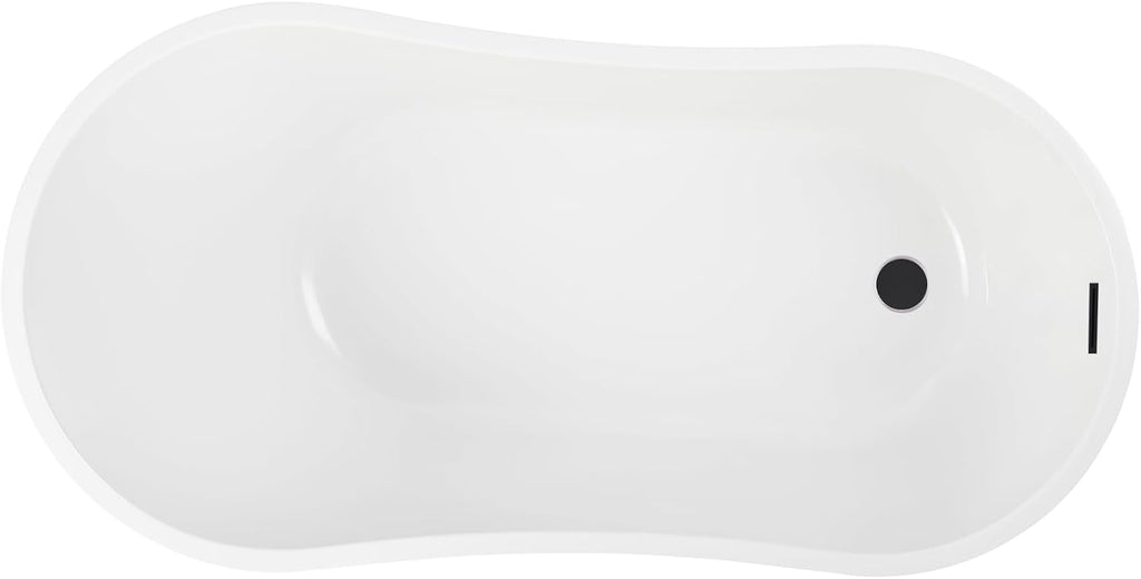 Vanity Art 55 x 28 Inch White Acrylic Freestanding Bathtub | Contemporary Design Soaking Tub with Pop-up Drain and Overflow Included, UPC Certified, VA6531-MB