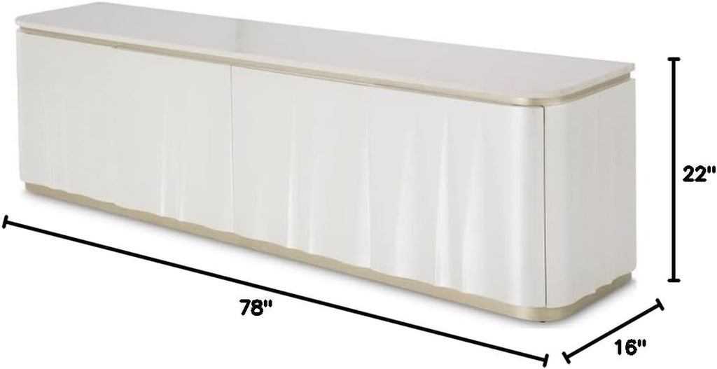 Pemberly Row Modern/Contemporary Media Cabinet, 78' Wide, Marble Top, Creamy Pearl Finish, Solid & Manufactured Wood Frame, Touch-Latch Doors, 4 Shelves, Living Room TV Stand or Storage