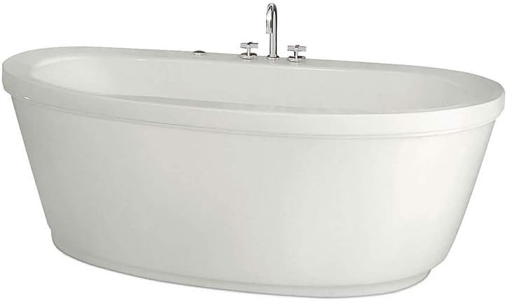 MAAX 105359-000-001 Jazz Oval Acrylic Freestanding Soaking Bathtub with Center Drain, 66-in L x 36-in W x 24-in H, White