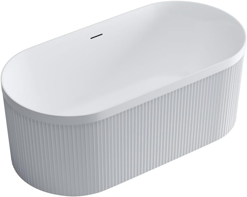 Dowell 59' x 30' Freestanding Bathtub, Acrylic Soaking Tubs, Fluted Design Oval Shape Bathtub W,Matte White-081 5930 01