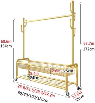 Rolling Clothes Rack with Wheels, Metal Garment Stand with Shelves, Portable Wardrobe Organizer (Black, 39.4in) - Ideal for Clothes Storage & Easy Mobility
