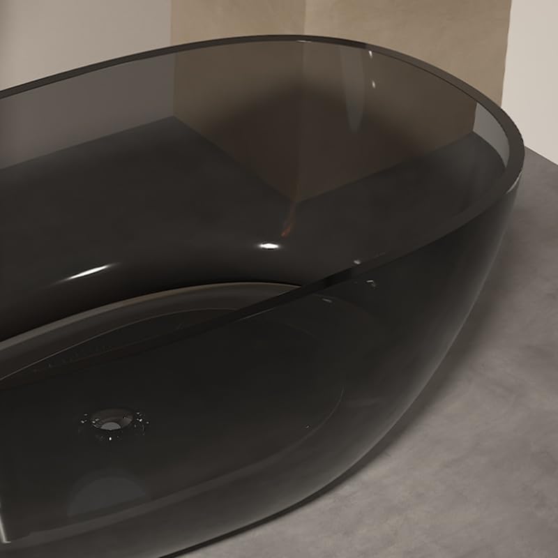 Modern Oval Freestanding Bathtub, Resin Material, Roll Top Soaking Design, Contemporary Style (Black-Gray, 55'L x 31'W x 22'H)
