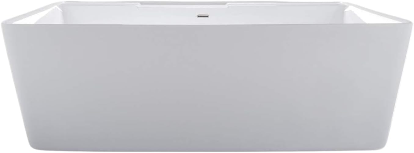 Carver Tubs - Kaskade 71' Modern White Freestanding Soaking Bathtub - Modern Rectangle Acrylic Tub With Chrome Drain & Center Slotted Overflow Included - Deep Soaking - 71″L x32'W x 23'H