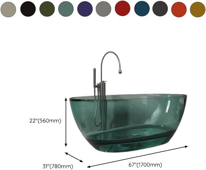 Modern Oval Freestanding Bathtub, Resin Material, Roll Top Soaking Design, Contemporary Style (Orange, 67'L x 31'W x 22'H)